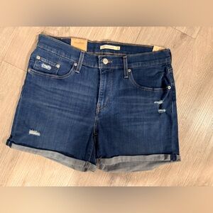 Levi's Dark Blue Distressed Denim Shorts